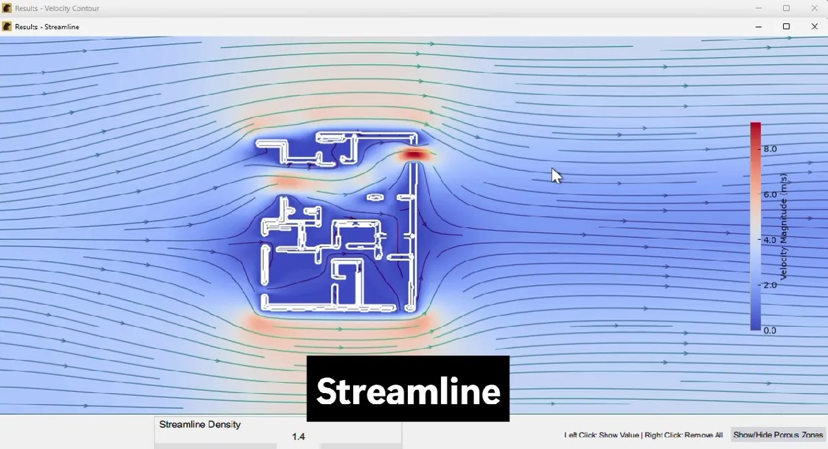 Large uncompressed video screenshot showing airflow streamlines — before optimization with FatBear offline video compressor.