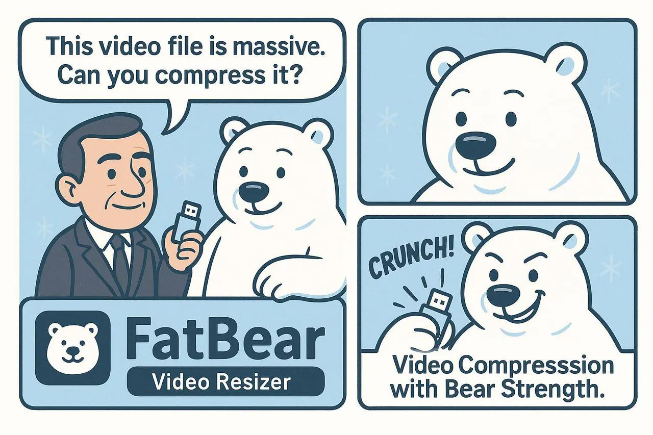FatBear Video Compressor | Polar Dynamix FatBear Offline Video Compressor software icon – fast, simple, and private video compression.