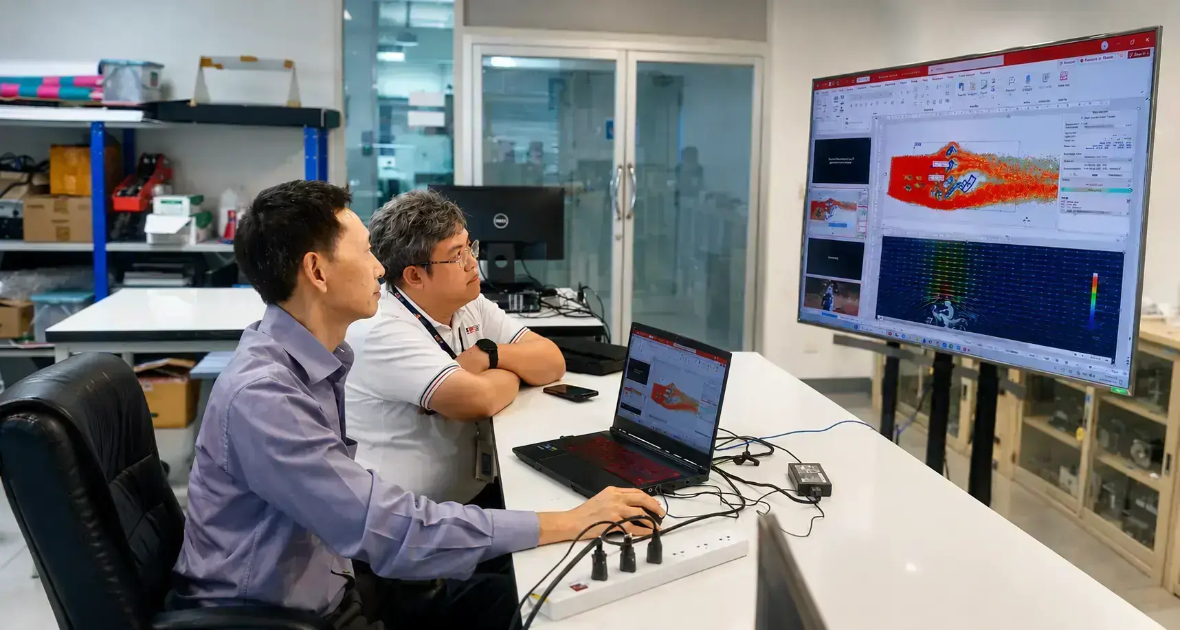 Dr. Wichai Pattanapol from Polar Dynamix demonstrating the AirSketcher 2D CFD software to a Thai-Nichi Institute of Technology faculty member.